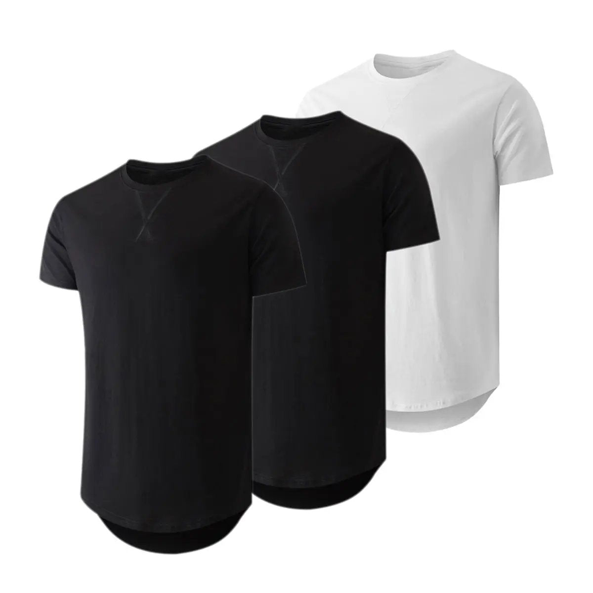 ✨Mens 3 Pack Hipster Hip Hop Longline Crewneck T-Shirt, Menswear Casual T-shirt Tops