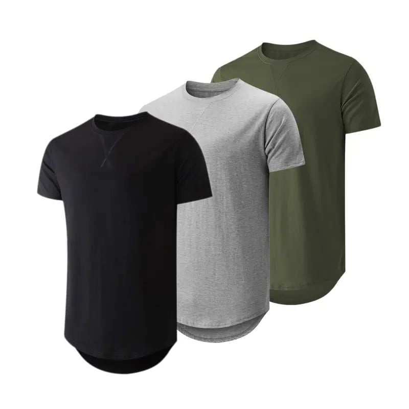 ✨Mens 3 Pack Hipster Hip Hop Longline Crewneck T-Shirt, Menswear Casual T-shirt Tops