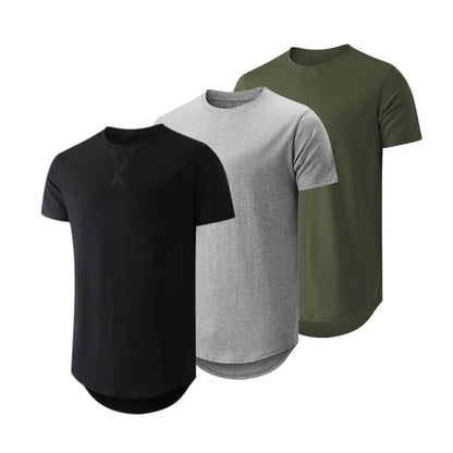 ✨Mens 3 Pack Hipster Hip Hop Longline Crewneck T-Shirt, Menswear Casual T-shirt Tops