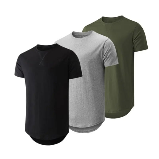 ✨Mens 3 Pack Hipster Hip Hop Longline Crewneck T-Shirt, Menswear Casual T-shirt Tops