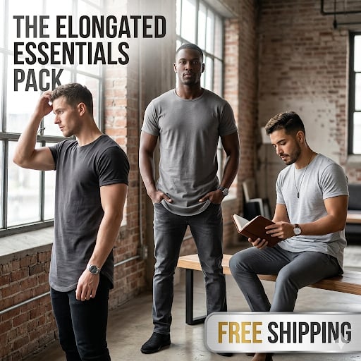 ✨Mens 3 Pack Hipster Hip Hop Longline Crewneck T-Shirt, Menswear Casual T-shirt Tops