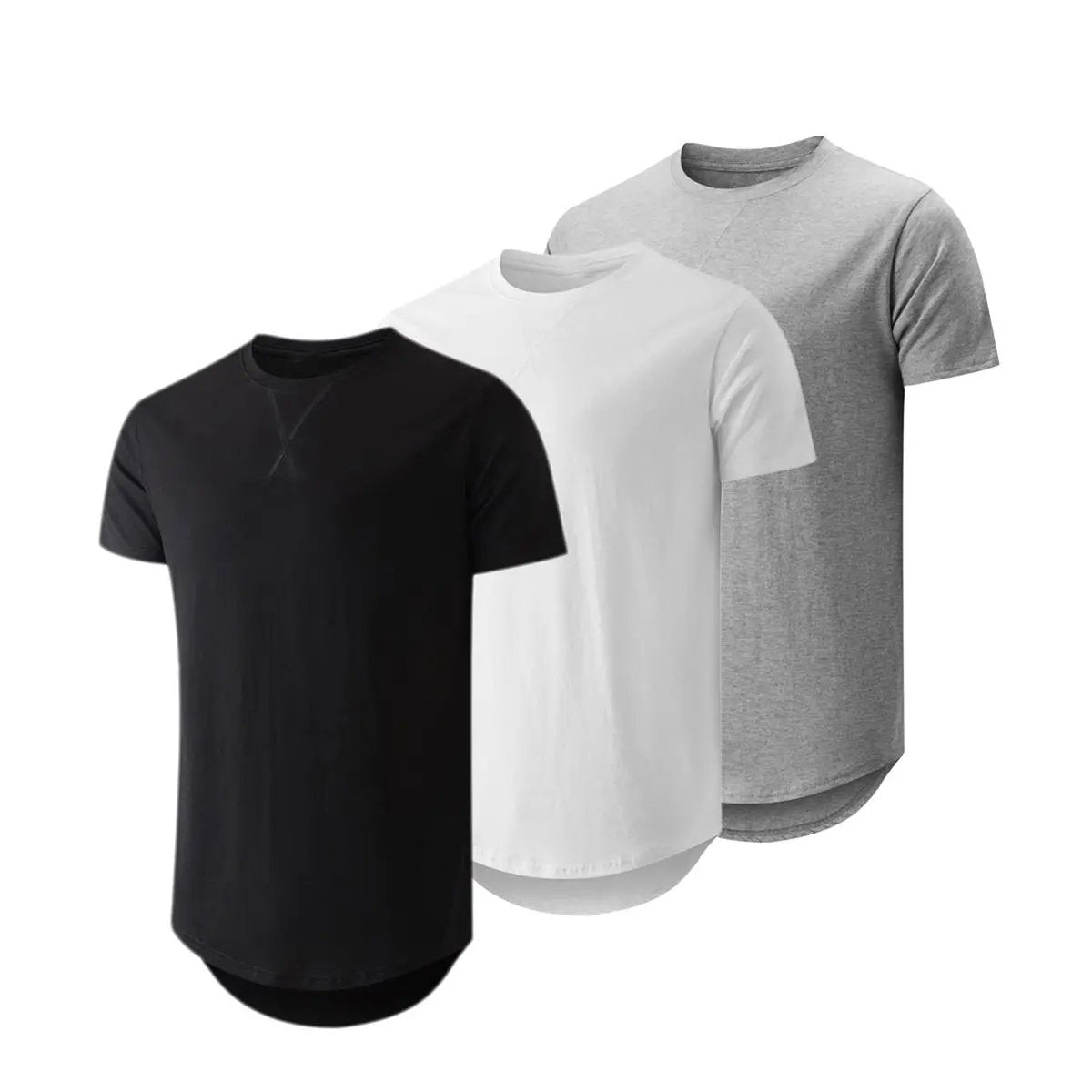 ✨Mens 3 Pack Hipster Hip Hop Longline Crewneck T-Shirt, Menswear Casual T-shirt Tops