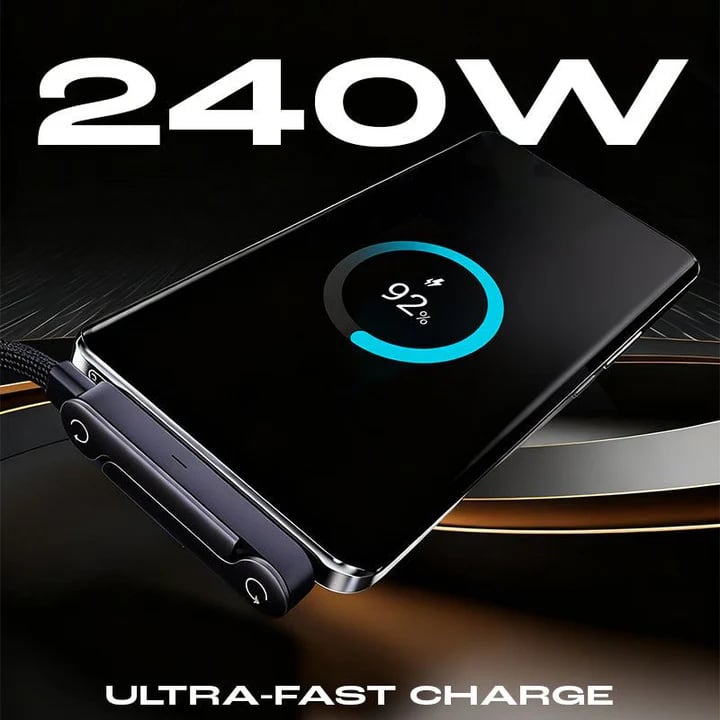 🔥📱240W Braided Fast Charge Cable With Built-in Phone Stand