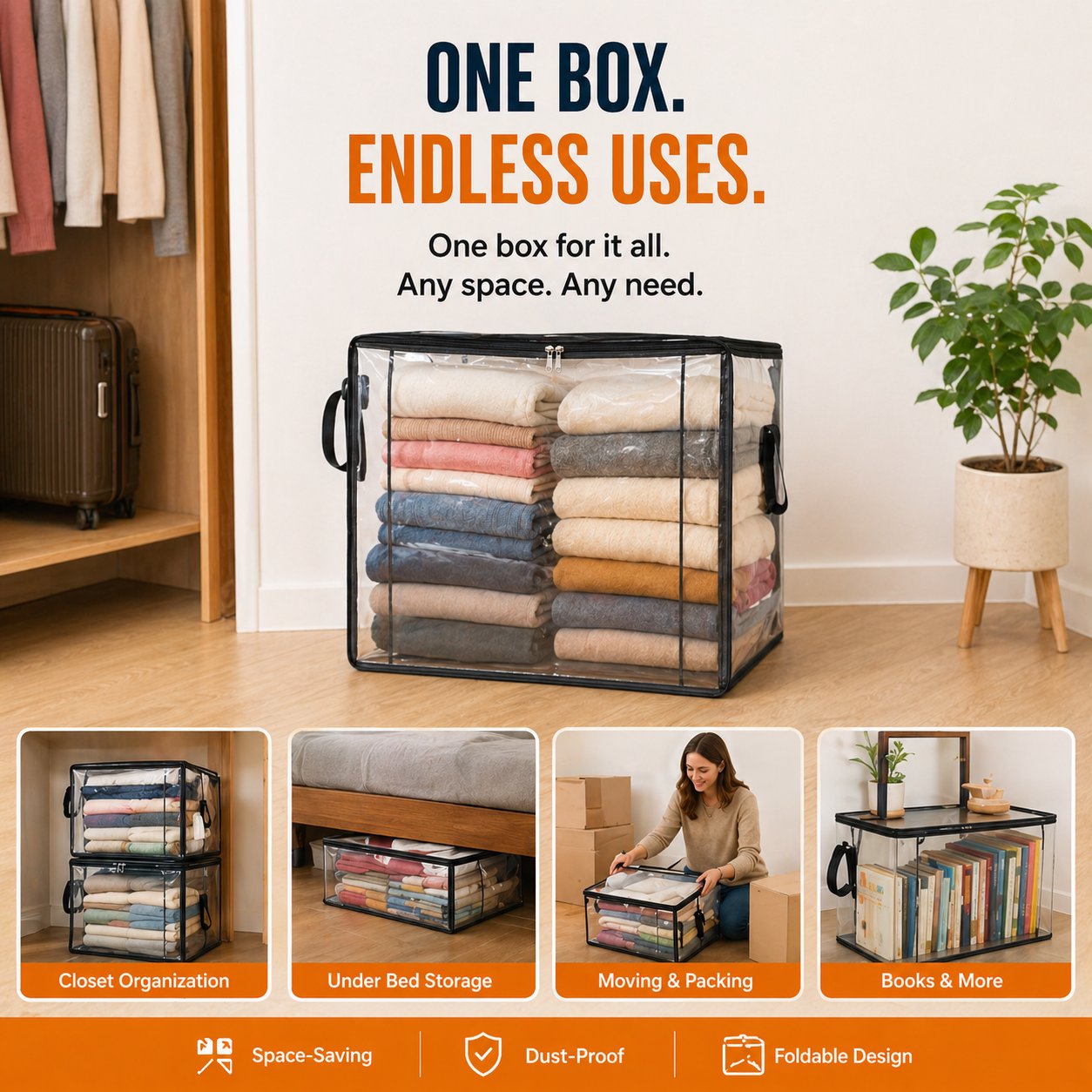 🔥Limited TimePromotion 50% OFF 📦Large Heavy-Duty Thick Plastic Clear Storage Bag for Clothes, Moving & Storage