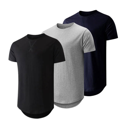 ✨Mens 3 Pack Hipster Hip Hop Longline Crewneck T-Shirt, Menswear Casual T-shirt Tops