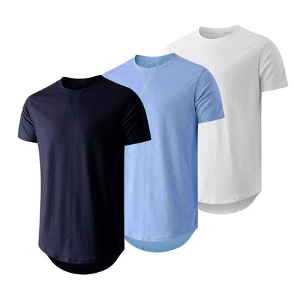 ✨Mens 3 Pack Hipster Hip Hop Longline Crewneck T-Shirt, Menswear Casual T-shirt Tops
