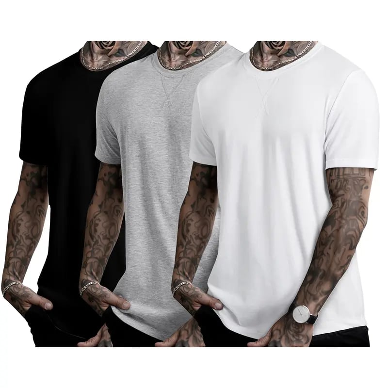 ✨Mens 3 Pack Hipster Hip Hop Longline Crewneck T-Shirt, Menswear Casual T-shirt Tops