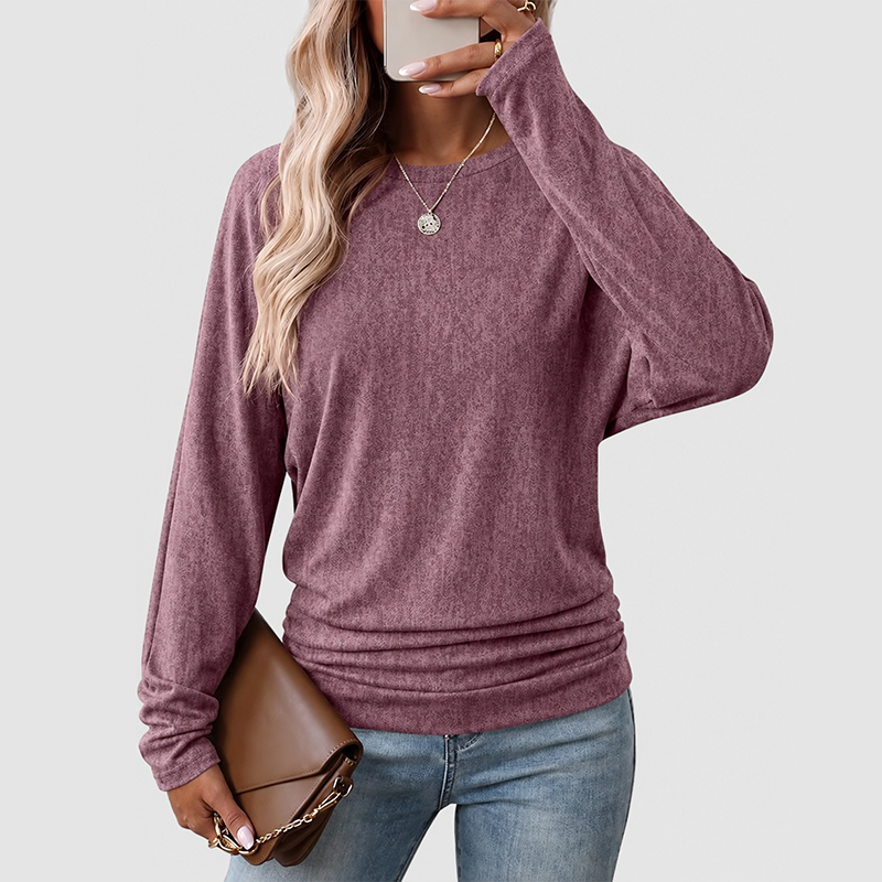 Womens Long Sleeve Shirts Ruched Hem Fall Tops