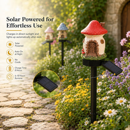 Solar Fairy-Tale Mushroom Cottage Garden Light
