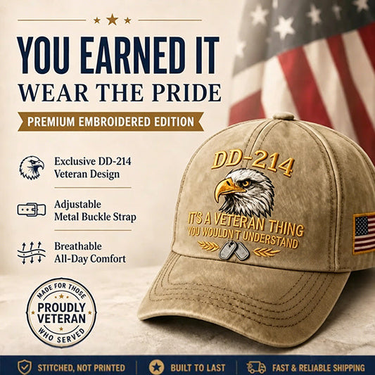 DD-214 Veteran 3D Embroidered Cap - "IT'S A VETERAN THING YOU WOULDN'T UNDERSTAND" 🎁 Free Honor Coin With Every Cap Purchase