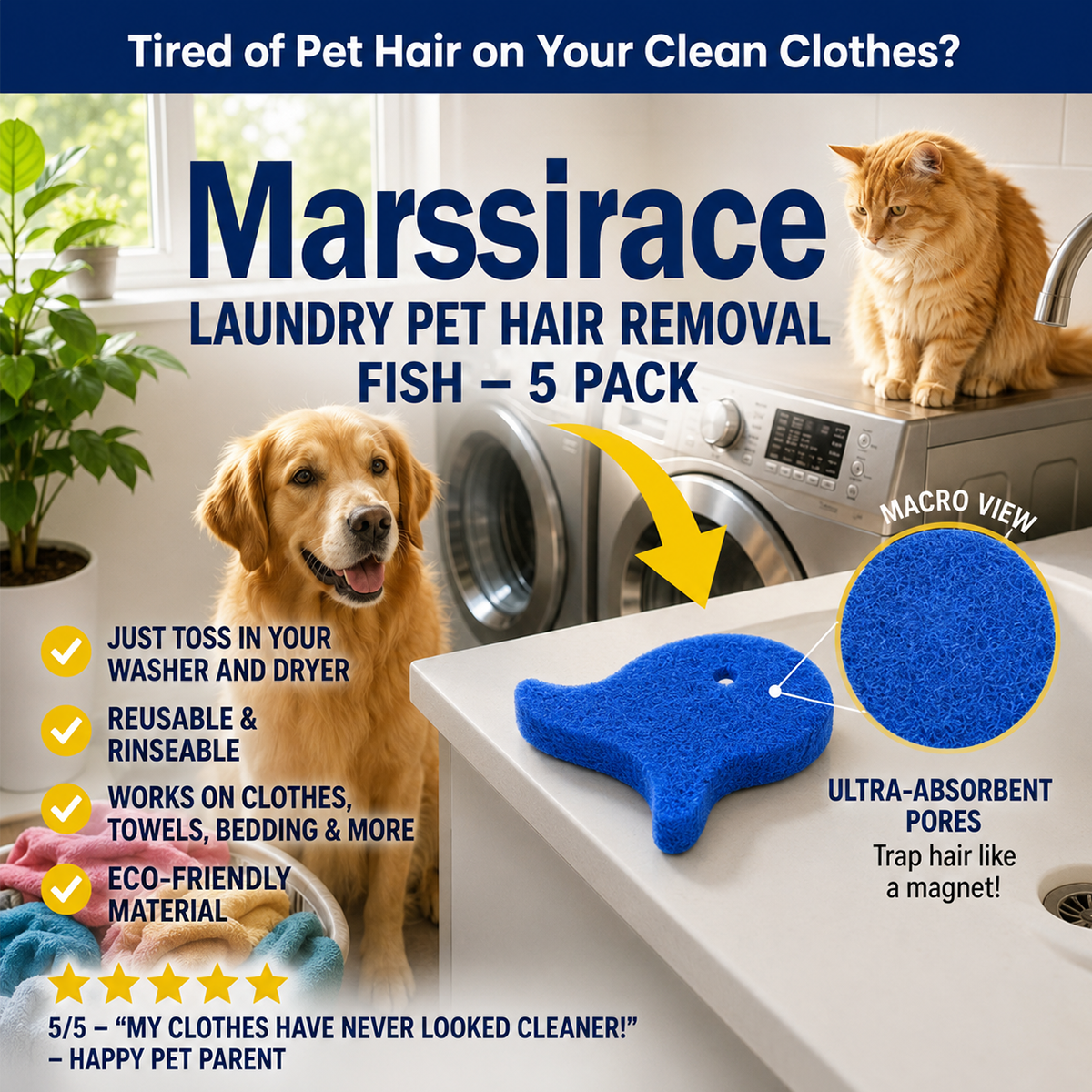 💦 Laundry Pet Hair Removal Fish - 5 Pack