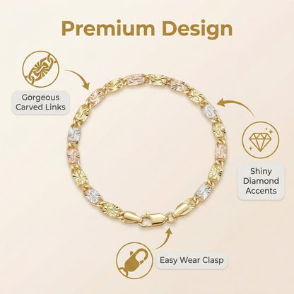 14K Gold Tri-Color Mariner Link Bracelet for Women