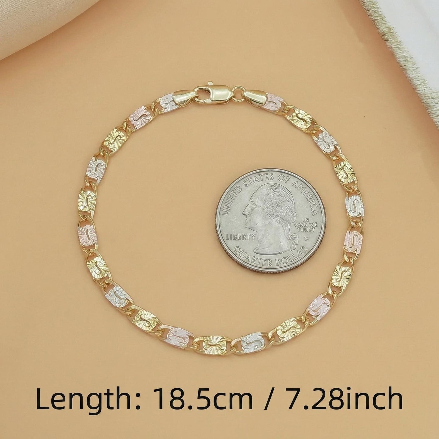 14K Gold Tri-Color Mariner Link Bracelet for Women