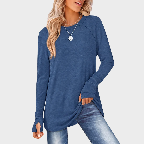 Women's Tunic Top Long Sleeve Round Neck with Thumb Holes