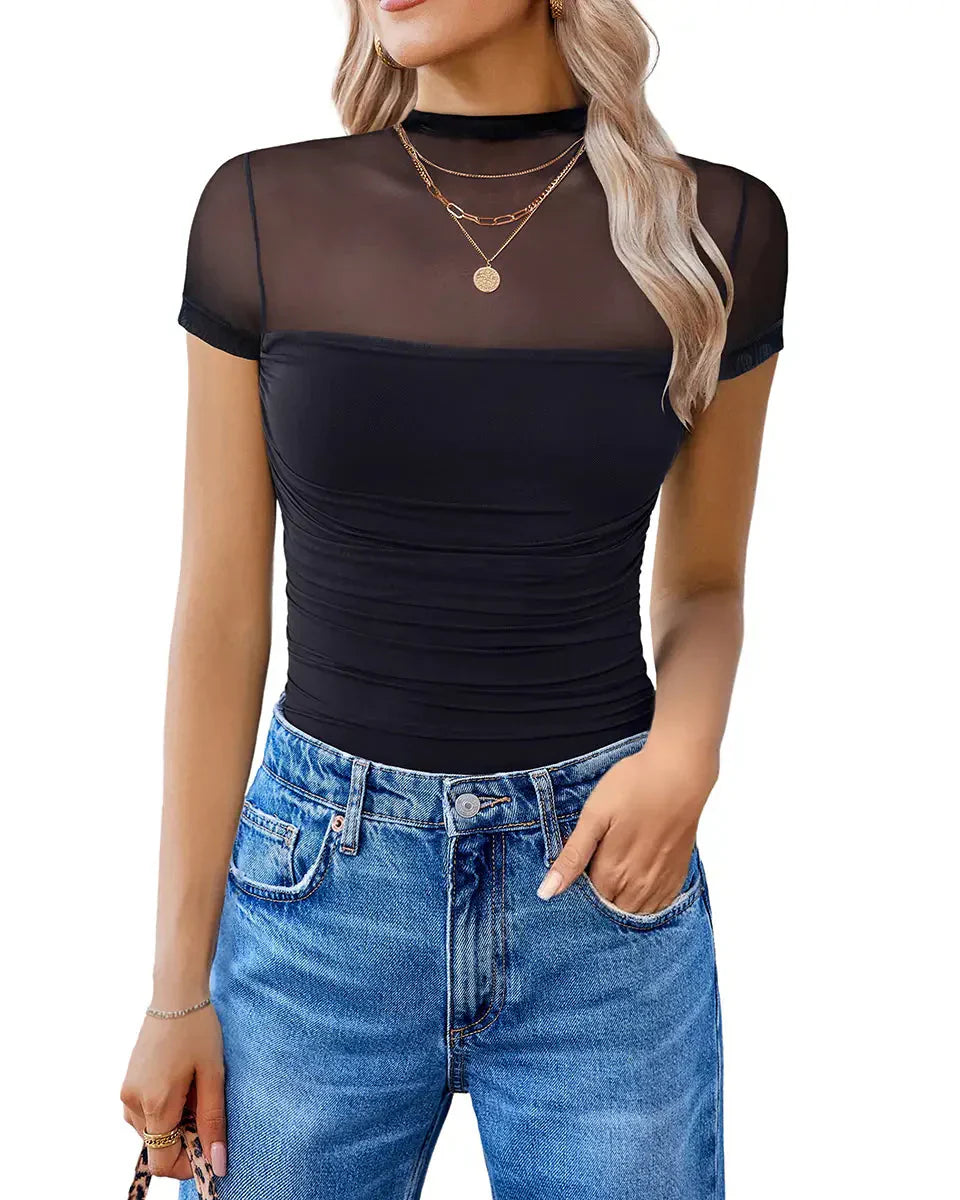 Women's Mesh Short Sleeve Bodysuit