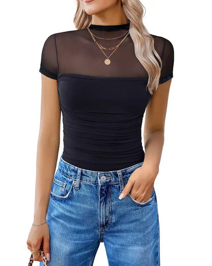 Women's Mesh Short Sleeve Bodysuit