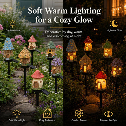 Solar Fairy-Tale Mushroom Cottage Garden Light