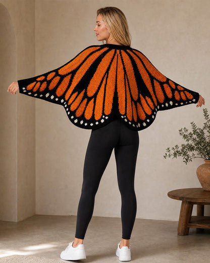 Butterfly-Wing Open-Front Knit Cardigan