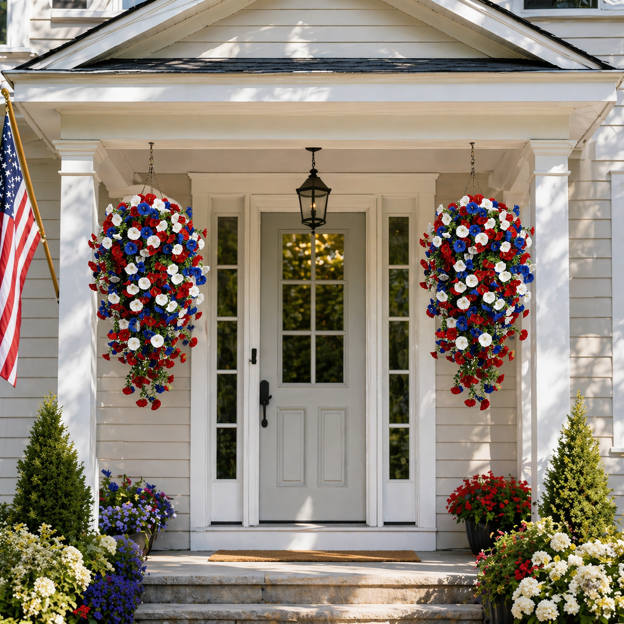 Red, White & Blue Artificial Morning Glory Hanging Vines – 3-Piece Set