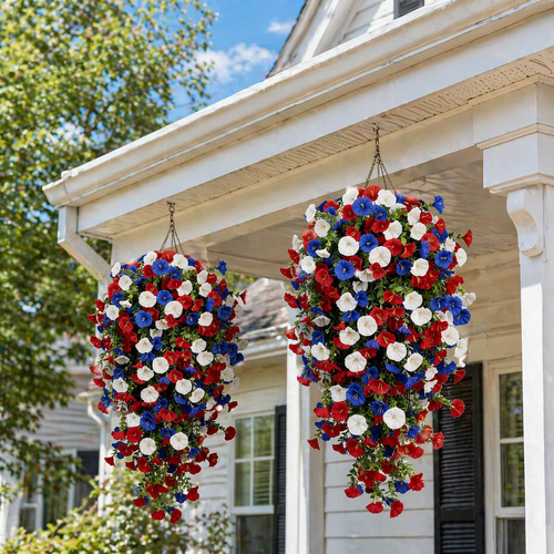Red, White & Blue Artificial Morning Glory Hanging Vines – 3-Piece Set