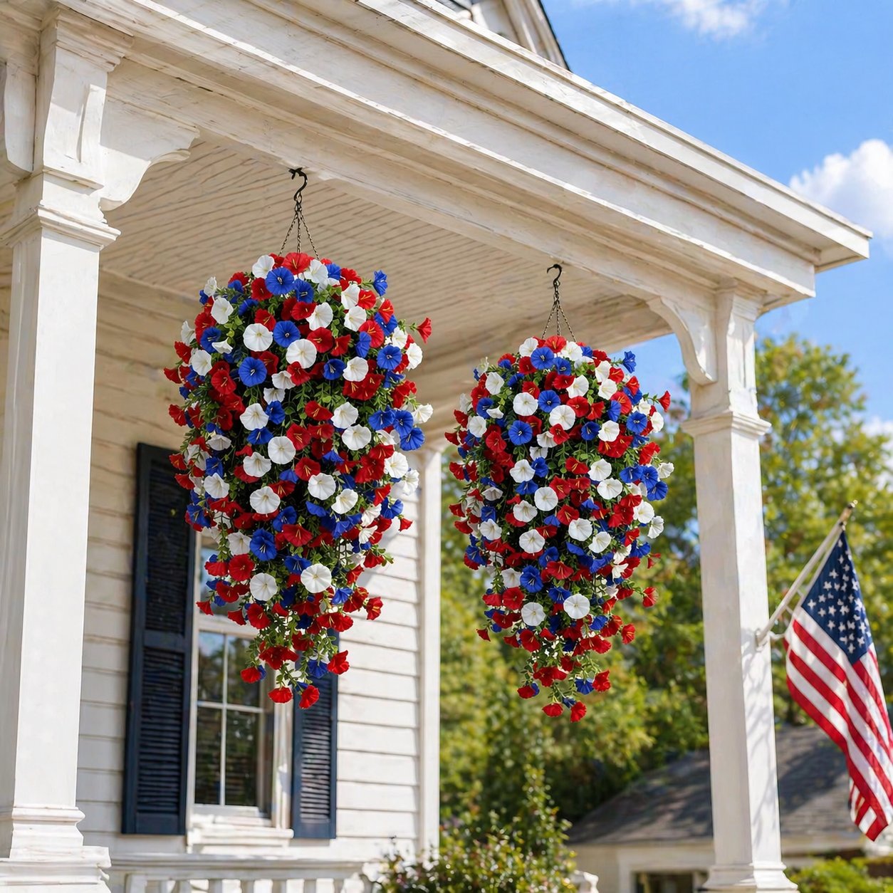 Red, White & Blue Artificial Morning Glory Hanging Vines – 3-Piece Set