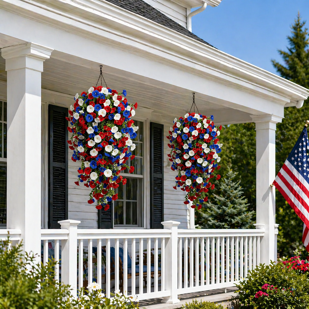 Red, White & Blue Artificial Morning Glory Hanging Vines – 3-Piece Set