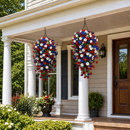 Red, White & Blue Artificial Morning Glory Hanging Vines – 3-Piece Set