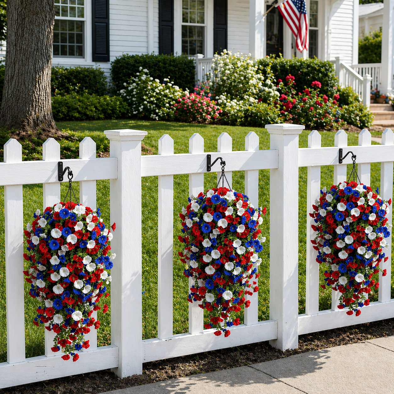 Red, White & Blue Artificial Morning Glory Hanging Vines – 3-Piece Set