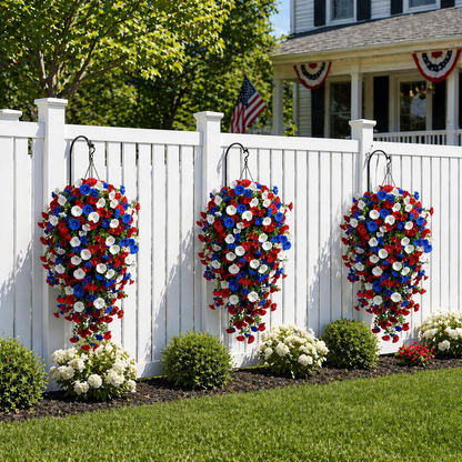 Red, White & Blue Artificial Morning Glory Hanging Vines – 3-Piece Set