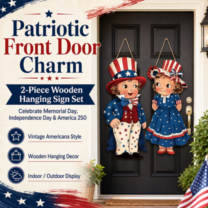 2-Piece Patriotic Wooden Hanging Door Signs
