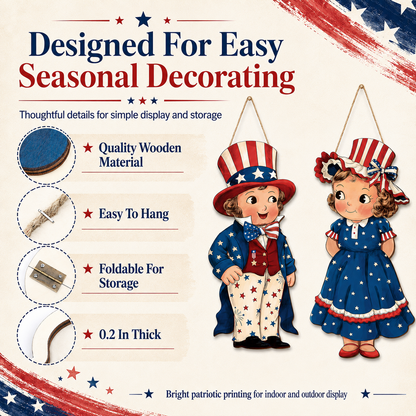 2-Piece Patriotic Wooden Hanging Door Signs