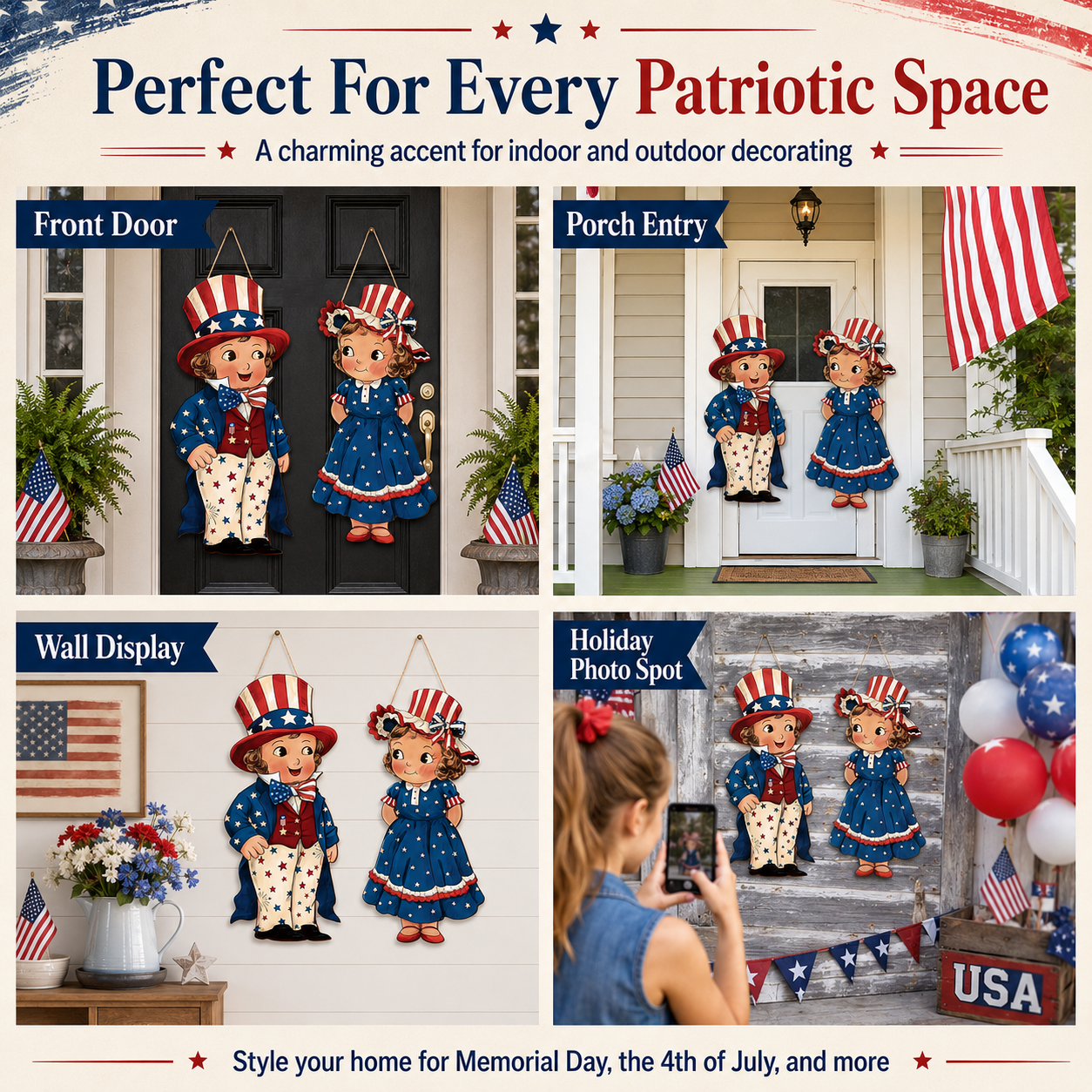 2-Piece Patriotic Wooden Hanging Door Signs