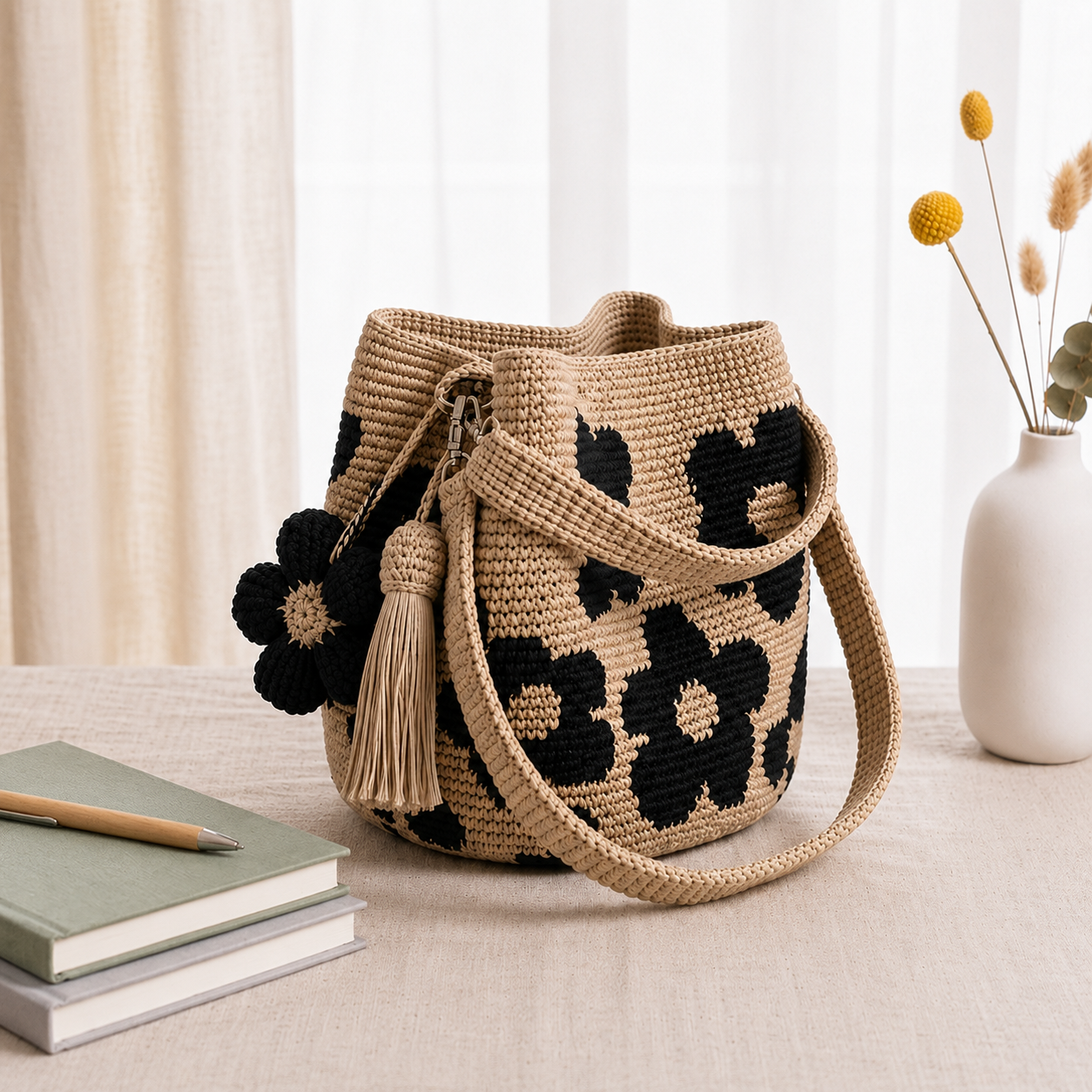 Handwoven Flower Bucket Bag