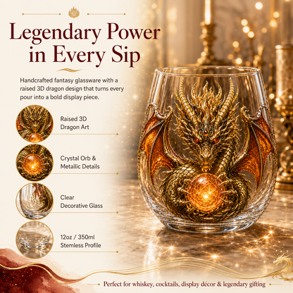 🐉✨ 3D Mythic Dragon Glass Art Cup | Luxury Raised Fantasy Glassware for Whiskey, Home Bar Décor & Legendary Gifts 🎁