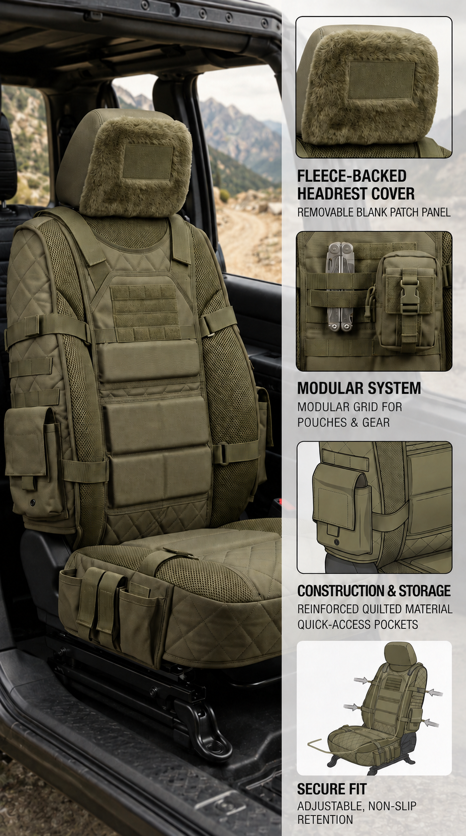 🚙Rugged Truck Seat Cover – Tactical Storage, Seat Protection & All‑Day Comfort