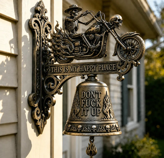 🐉 Skull Dragon Rider Bell – “This Is My Happy Place” Wall Bell