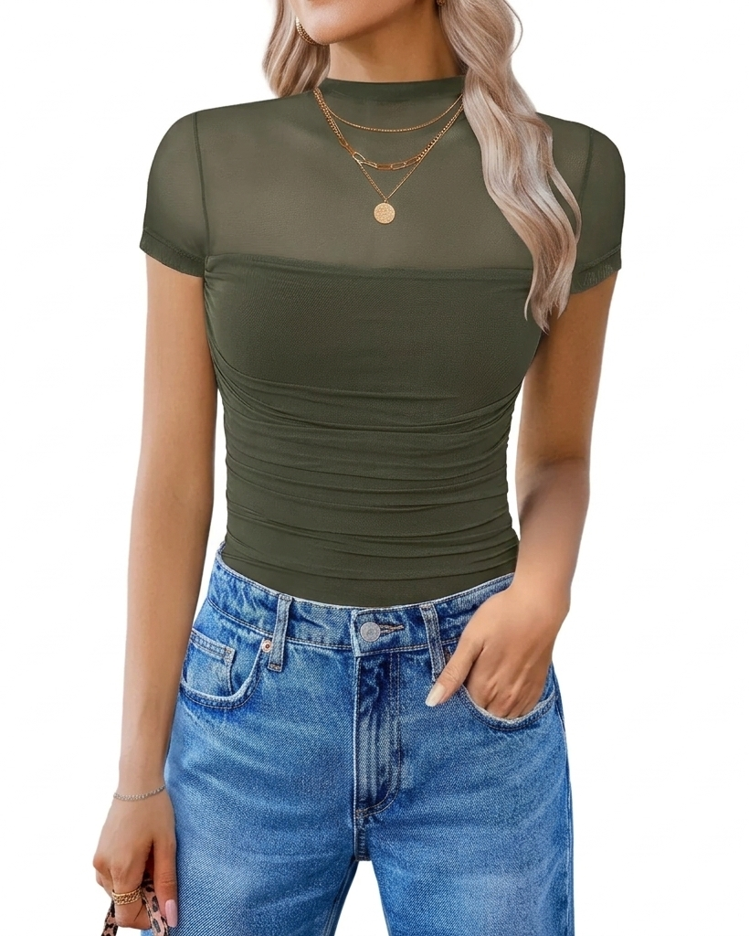 Women's Mesh Short Sleeve Bodysuit