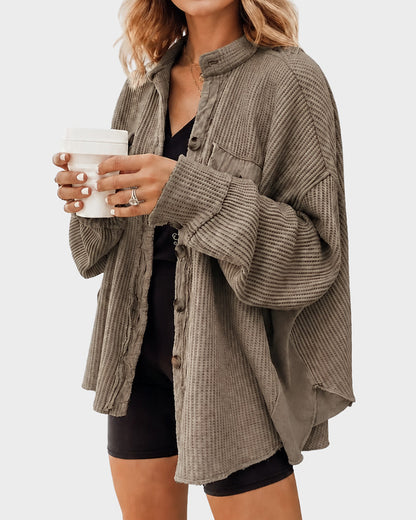 Waffle Knit Button-Down Shacket