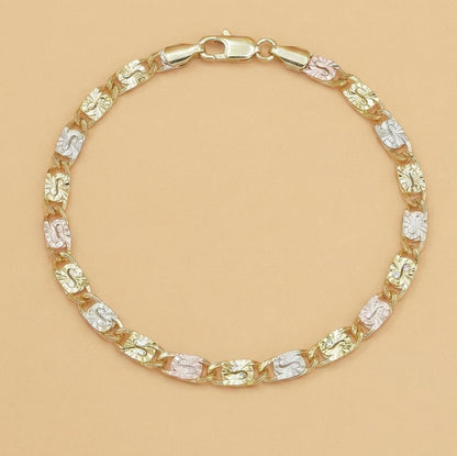 14K Gold Tri-Color Mariner Link Bracelet for Women
