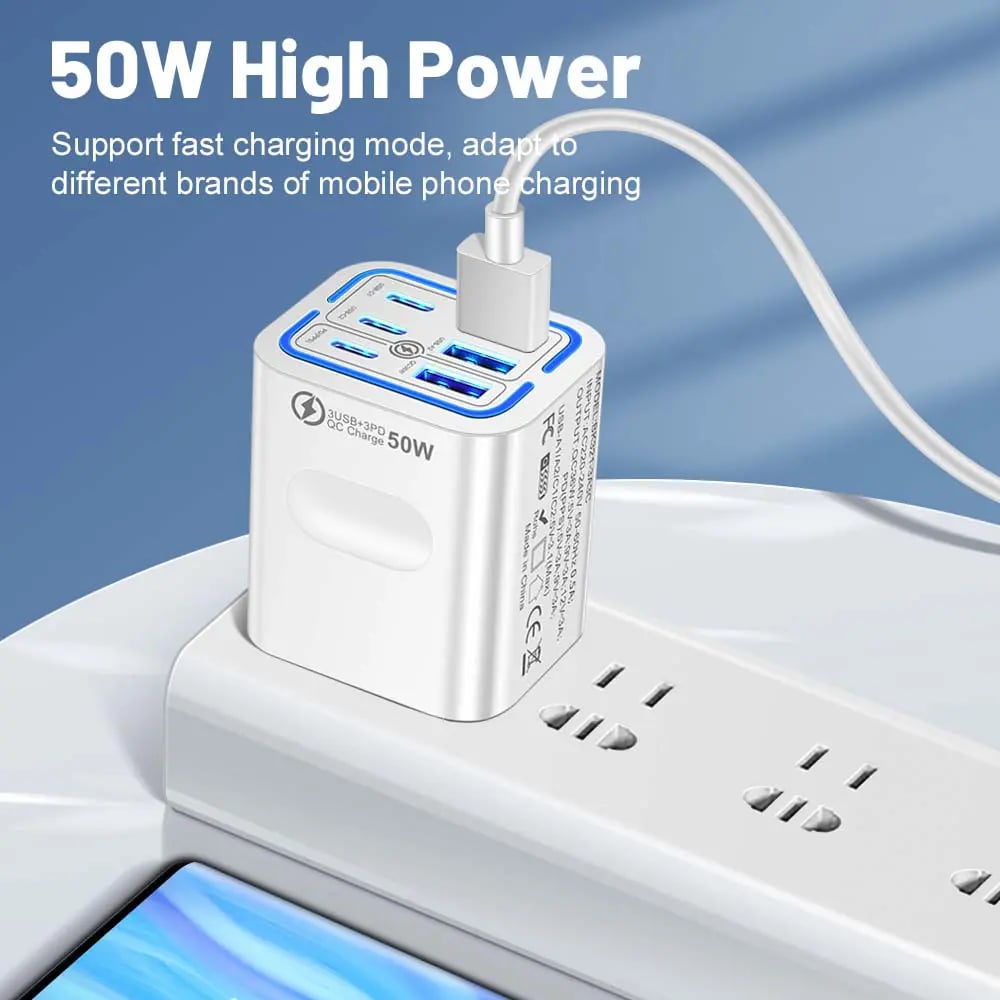 Portable Multi Port Charging Station 50W, 6-Port USB C & USB A