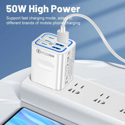 Portable Multi Port Charging Station 50W, 6-Port USB C & USB A