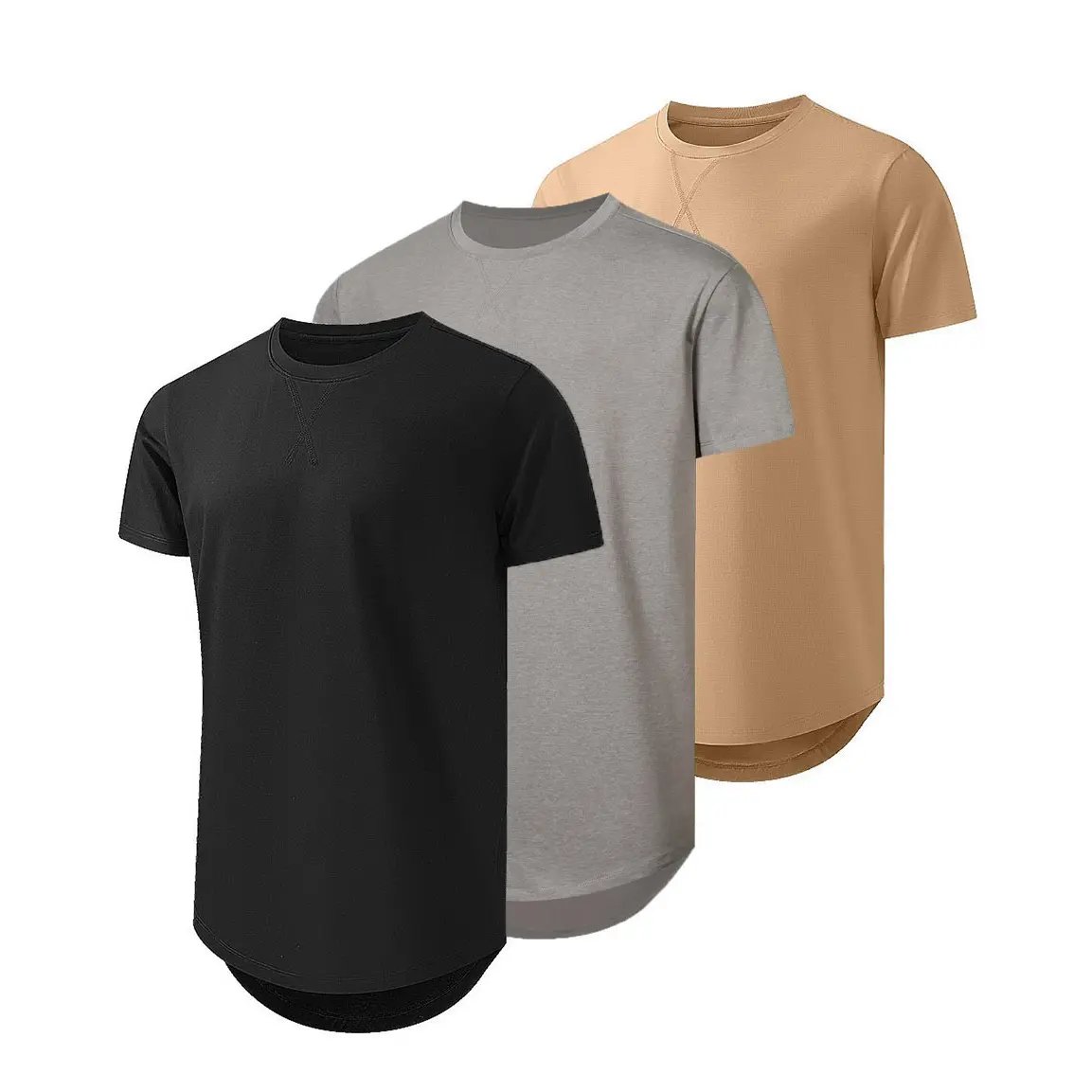 ✨Mens 3 Pack Hipster Hip Hop Longline Crewneck T-Shirt, Menswear Casual T-shirt Tops