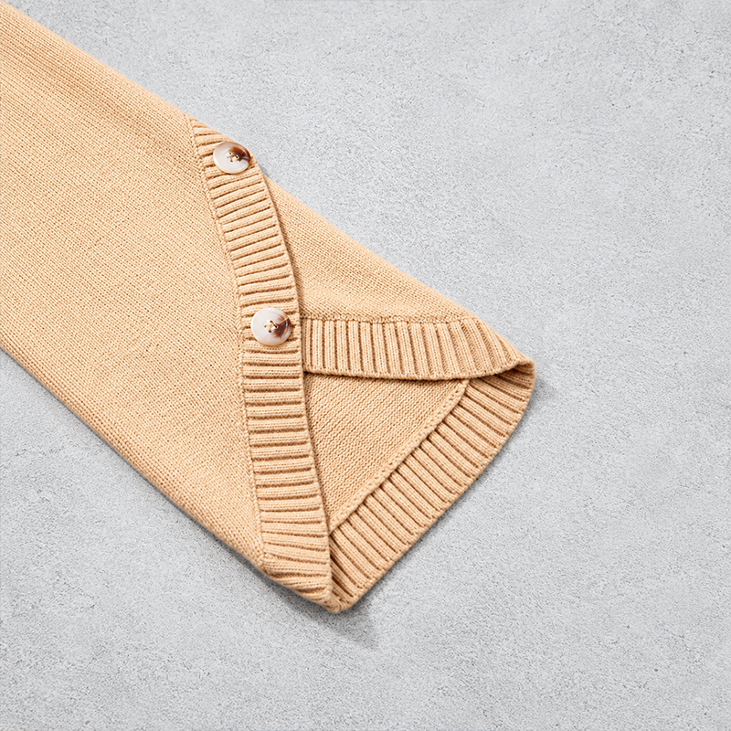 Women's 3/4 Sleeve Oversized Crewneck Knit Sweater with Button Sleeve