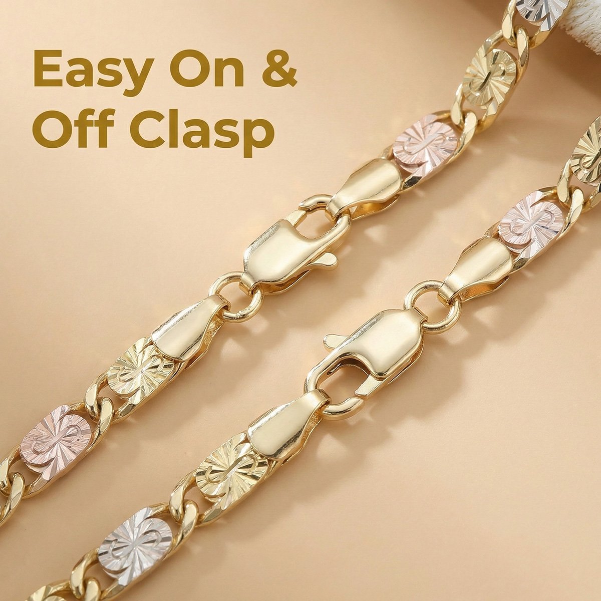 14K Gold Tri-Color Mariner Link Bracelet for Women