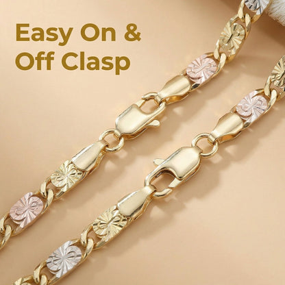 14K Gold Tri-Color Mariner Link Bracelet for Women