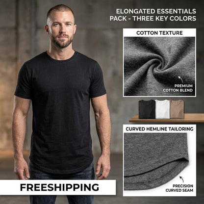 ✨Mens 3 Pack Hipster Hip Hop Longline Crewneck T-Shirt, Menswear Casual T-shirt Tops