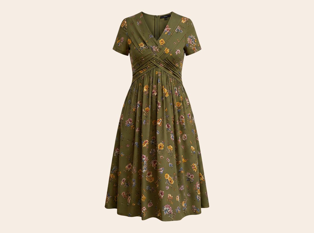 Olive floral dress