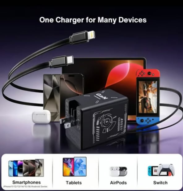 2-in-1 GaN Marssirace 3.0  Charger with Retractable Cables