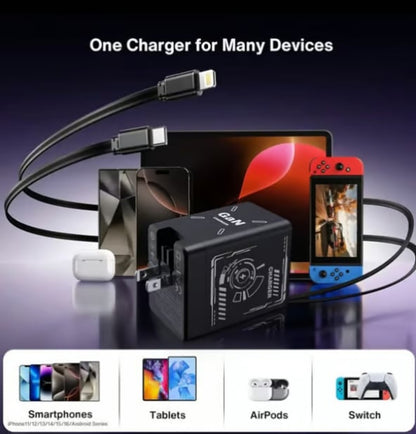 2-in-1 GaN Marssirace 3.0  Charger with Retractable Cables