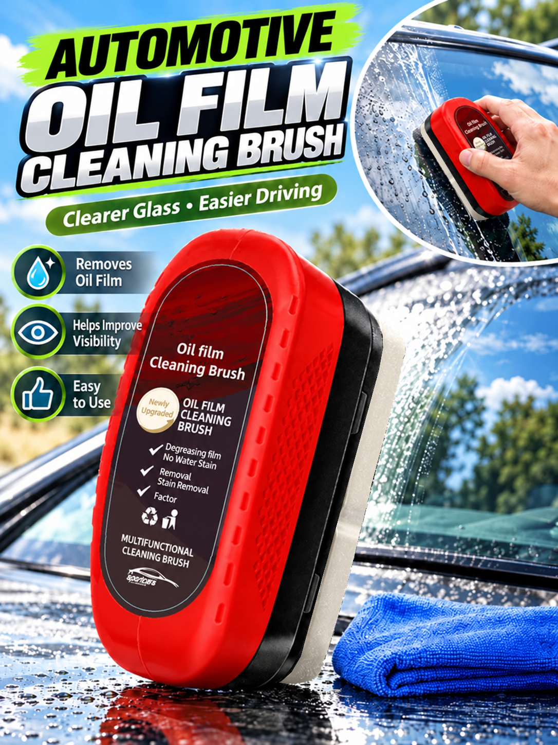 🚗 Car Care Deal – Windshield Glass Cleaning Pad ✨ Oil-Film Removing Brush for Clearer, Rain-Resistant Auto Glass 💧